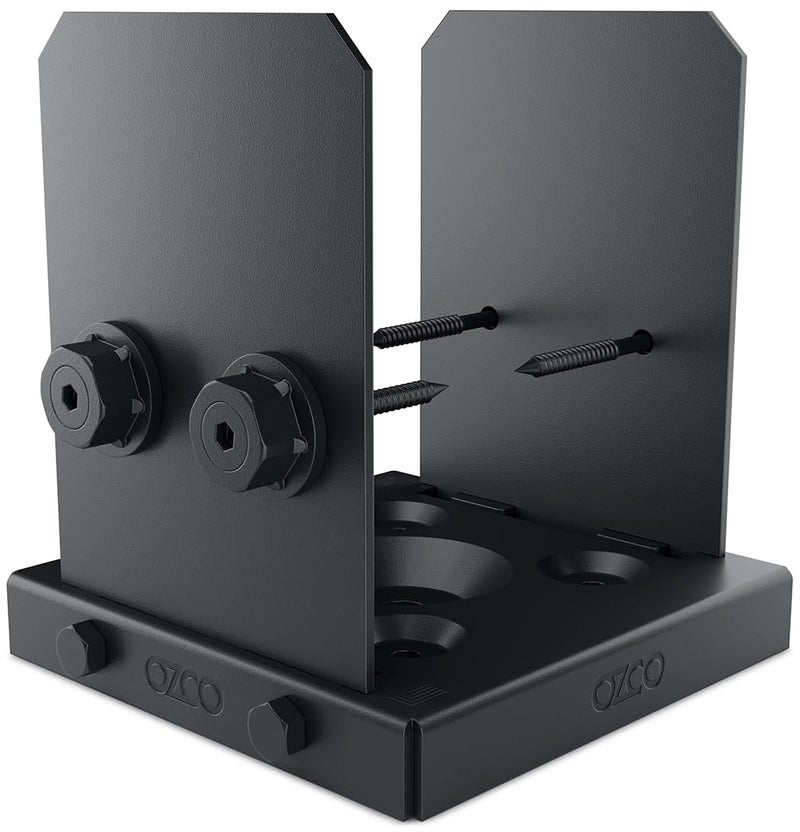 Ozco Ironwood Lite 6x6 Post Base Kit, Includes 1 Post Base Plate, 4 Decorative Plates, 8 Hex Cap Nuts, OWT Timber Screws, Galvanized Steel for Pergolas | 52108 - Image 1